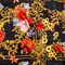 1 Yard Italian Black Faded Rose Harvest Gold Ornate Floral Silk Charmeuse, 55 Wide